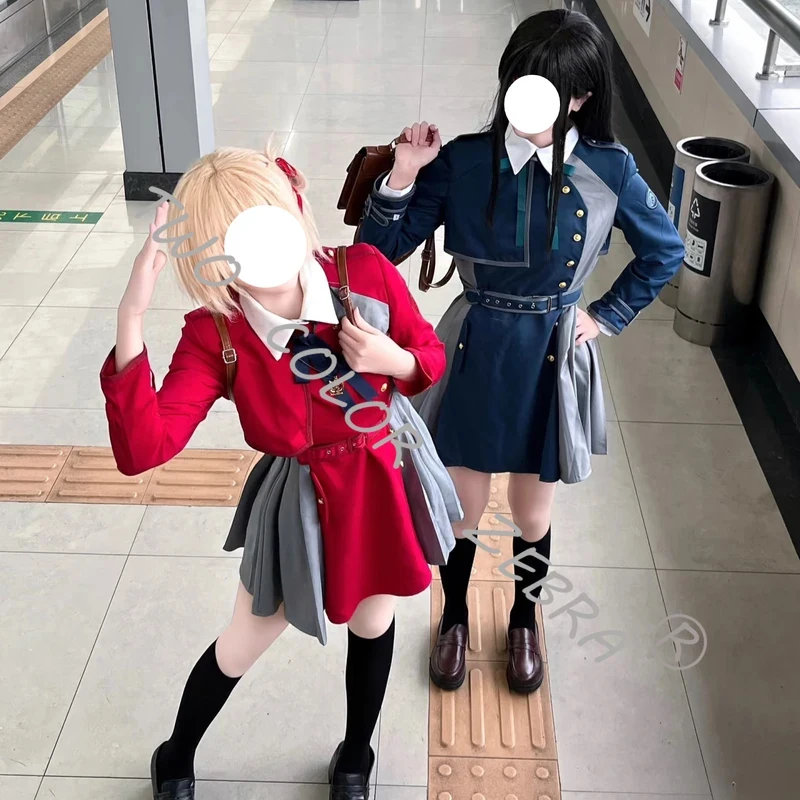 

A;3\v,7'd/Nishikigi Chisato Inoue Takina Cosplay Costume Anime Lycoris Recoil COS Suit School Uniform Dress in Red & Nw.3;v'6\b/