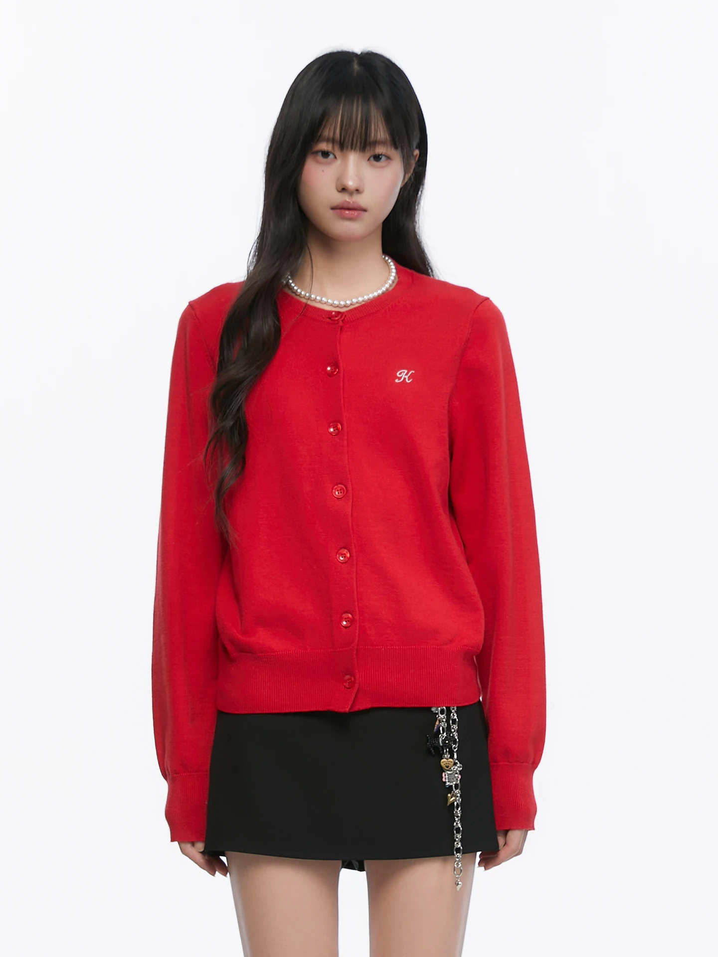 

King Prince Red Embroidered Fitted ort Knitted Sweater Cardigan Women's Top Coat Korean Sle Commute Faion