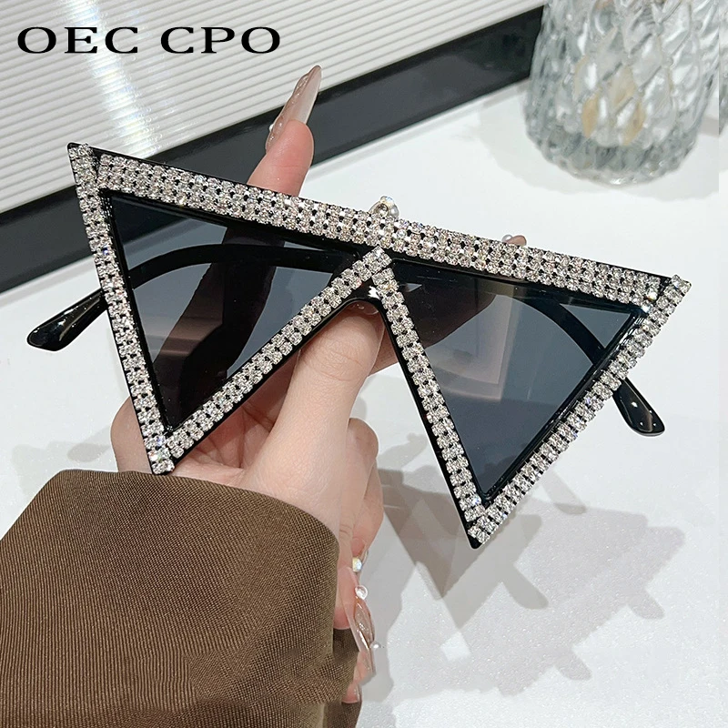 

OEC CPO Diamond Sunglasses Women Fashion Luxury Rhinestone Shades UV400 Big Frame Trending Sun Glasses Female Retro Eyewear