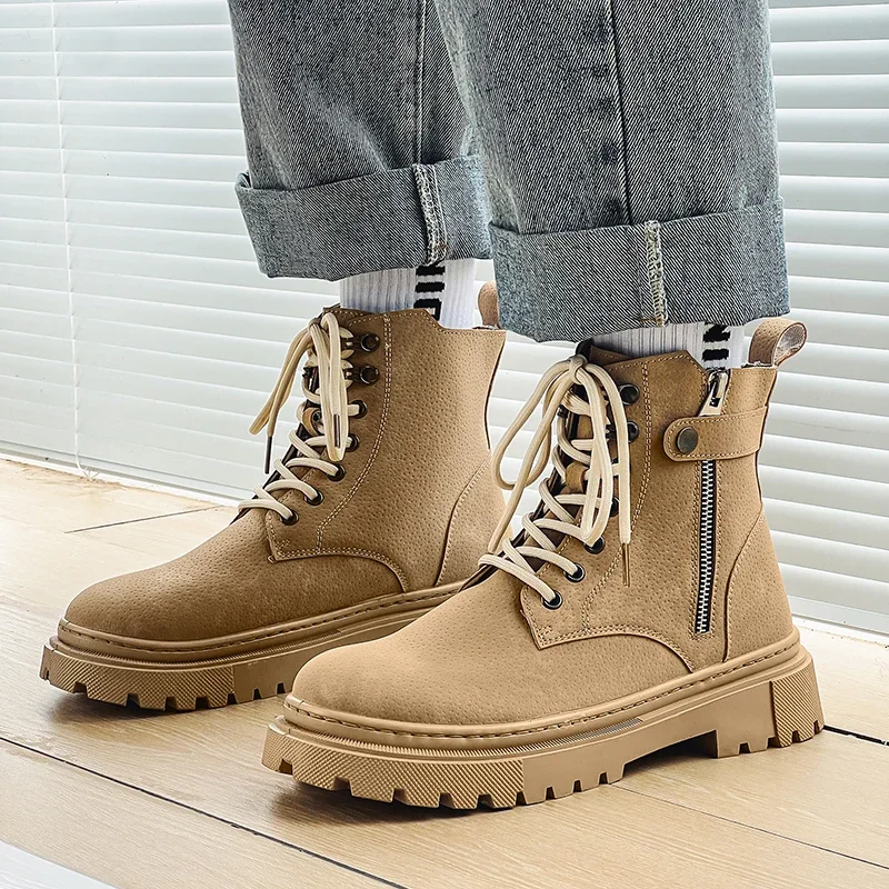 Men's Shoes Autumn and Winter New Retro Work Boots British Style Fashion Thick Sole Casual Side Zipper High Top Men's Boots