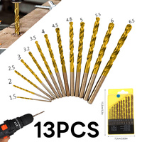 13PCS 1.5-6.5mm Round Twist Drill Bit Set HSS Titanium Coated Straight Shank Punch Hole Cutter Woodworking Tools Wood Drill Bits