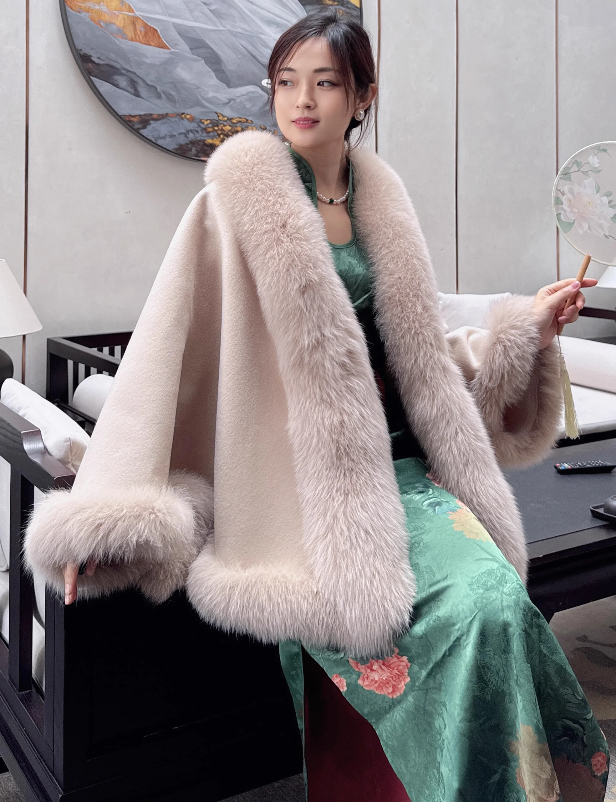 2025 outono e inverno feminino pele de raposa xale envolve fofo quente capa de pele casaco jaqueta de noiva engrossado cardigan cashmere poncho