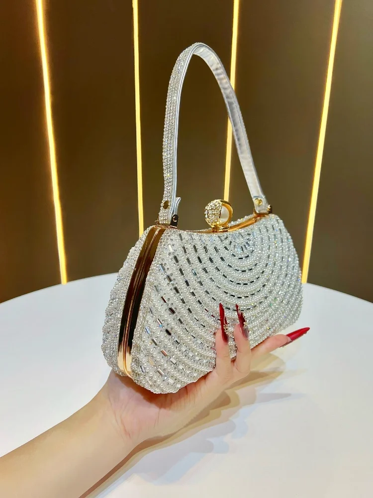 Exquisite Rhinestone Diamond Inlay Evening Bag Retro Luxurious Gold Silver Elegant Small Clutch For Women Wedding Party Handbags