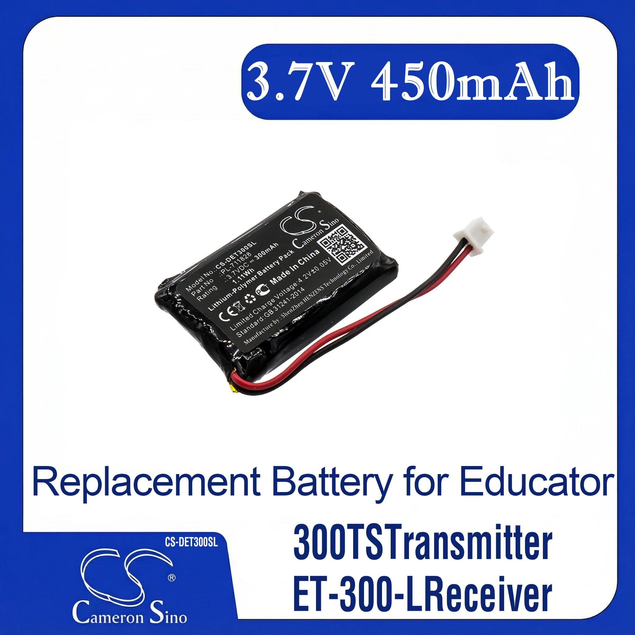 

Cameron Sino Replacement Battery for Educator 300TSTransmitter, ET-300-LReceiver, Fits P/N BL-100