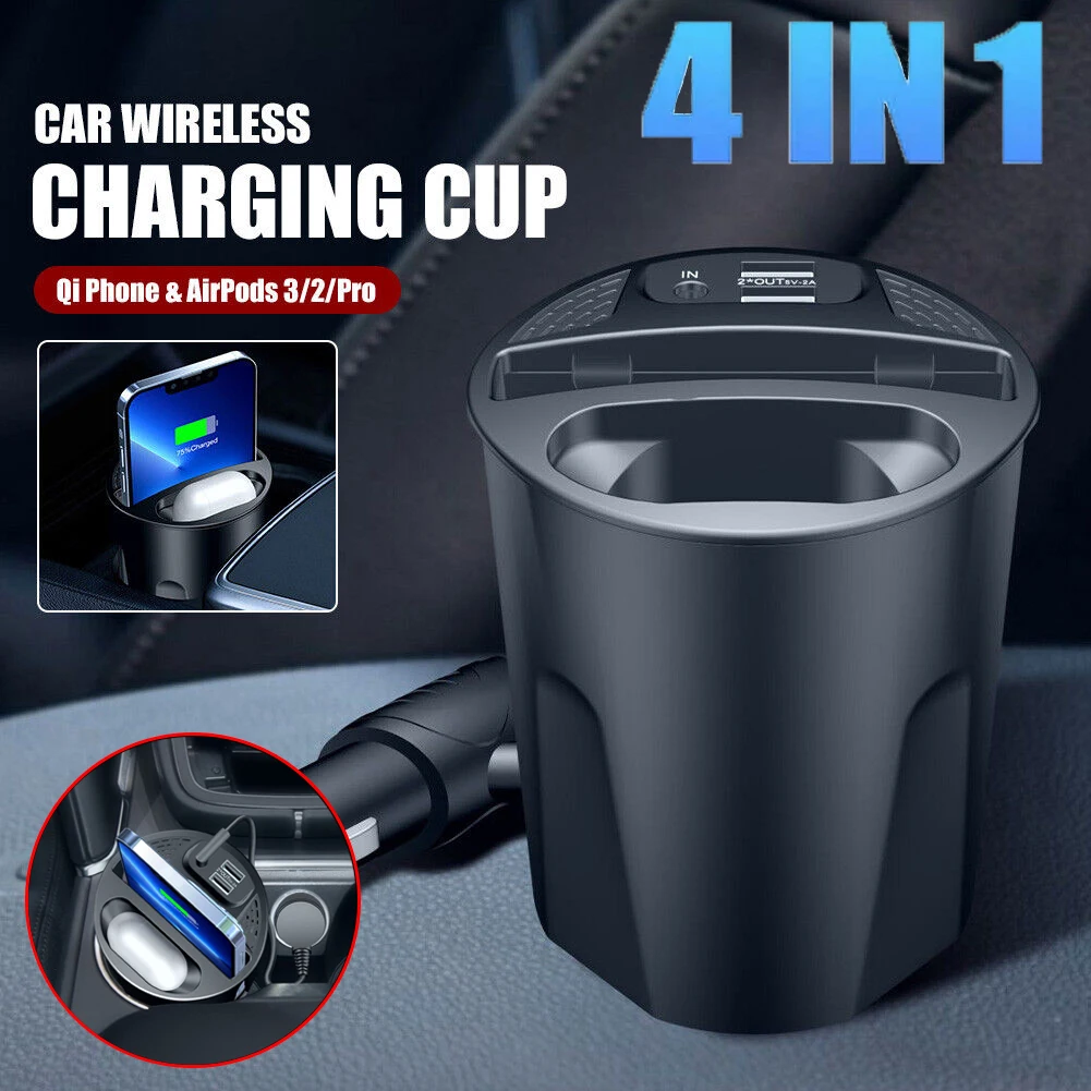 4 NI 1 Car Wireless Charger Cup 15W Car Multi-function Fast Charging Mobile Phone Holder For Xiaomi Samsung Huawei Apple