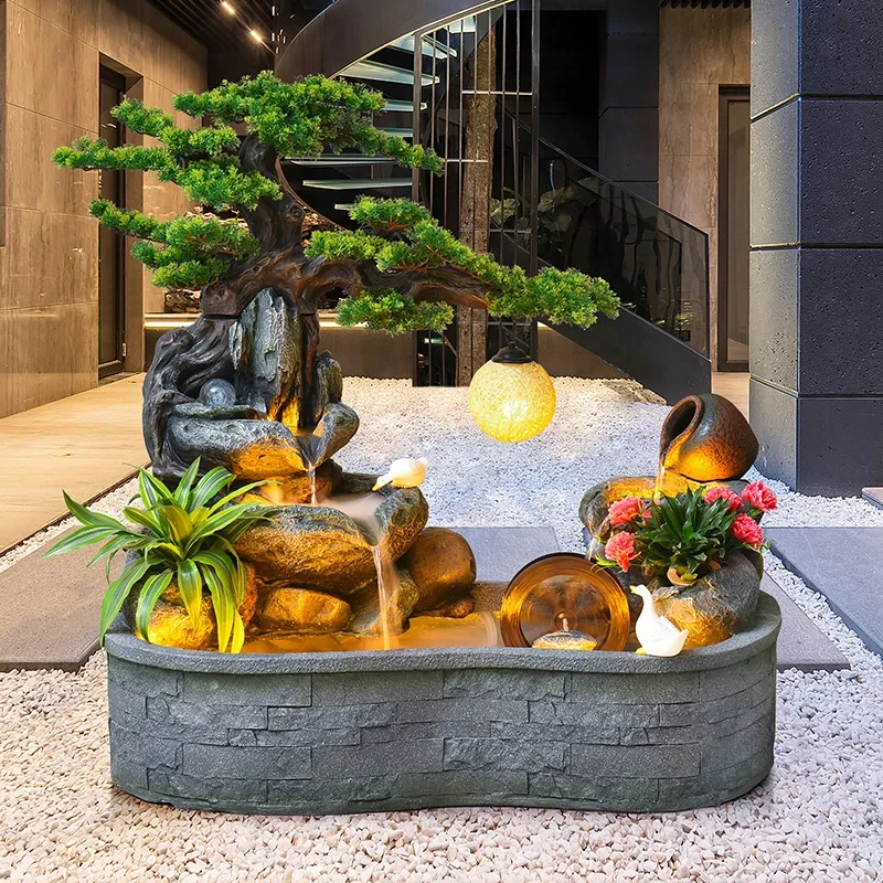 custom.Pond Feng Shui Indoor Bonsai Resin Fountain LED Light Mist Lightweight Decorative Feature Living Room Nail Bar Salo