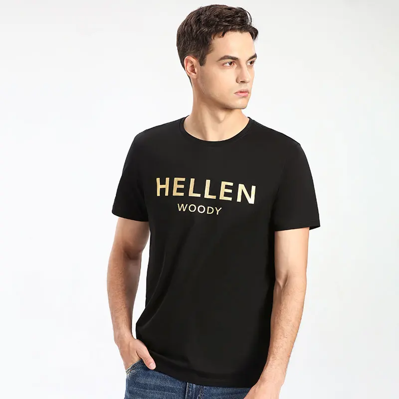 HELLEN&WOODY Character TShirt Brand LOGO Printing Summer Man's Fashion Round Neck Cotton Streetwear Causal Slim Fit Top Tees