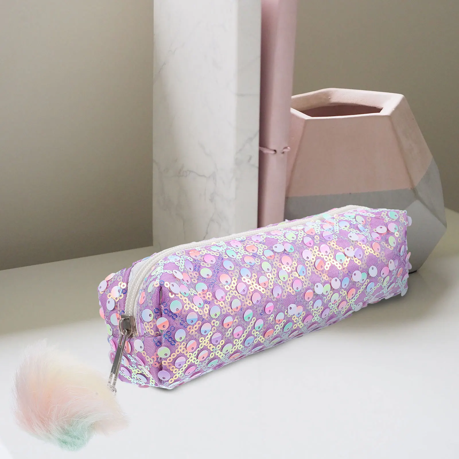 

Glitter Pencil Case for Students Lightweight Pet Polyester Pen Pouch Makeup Pencil Organizer Zipper Stationery Bag