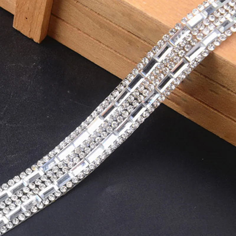 Iron On Applique Trim, Silver Rhinestone Ribbon Beaded, Easy to Use, Suitable for Clothing Shoes Accessories, Length 1M/3 3 foot