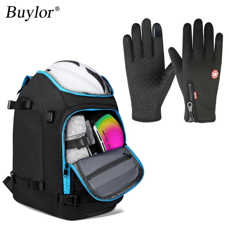 Buylor 2pcs Winter Waterproof Outdoor Sports Supplies Backpack Gloves Ski Boot Bag Lightweight Skiing Snowboard Storage Helmets