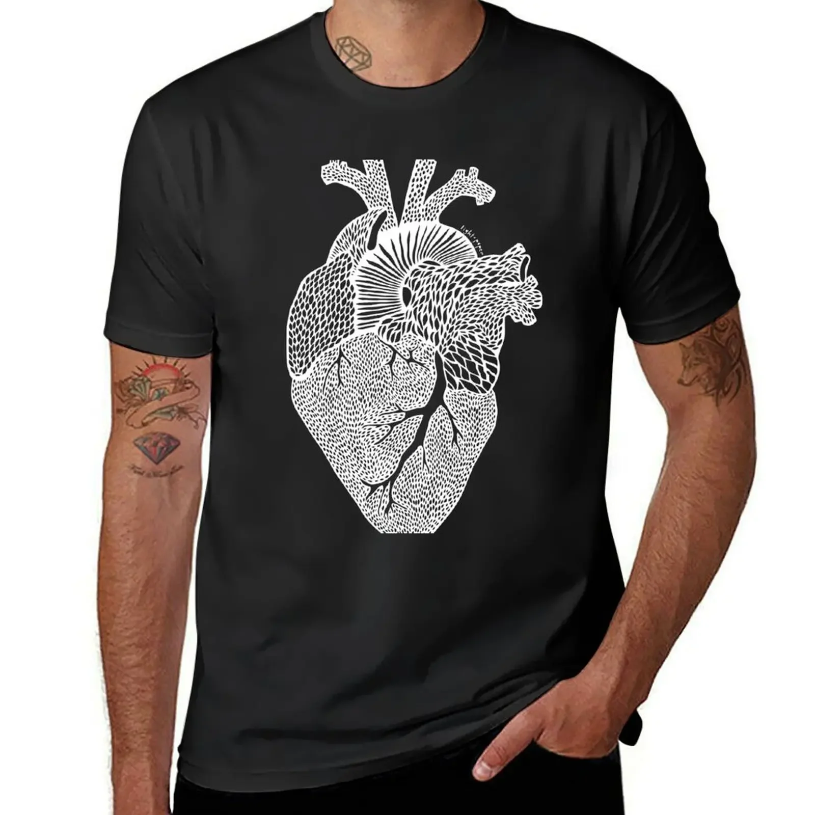 Heart - White Print T-Shirt customizeds kawaii clothes sweat custom shirt fitted t shirts for men