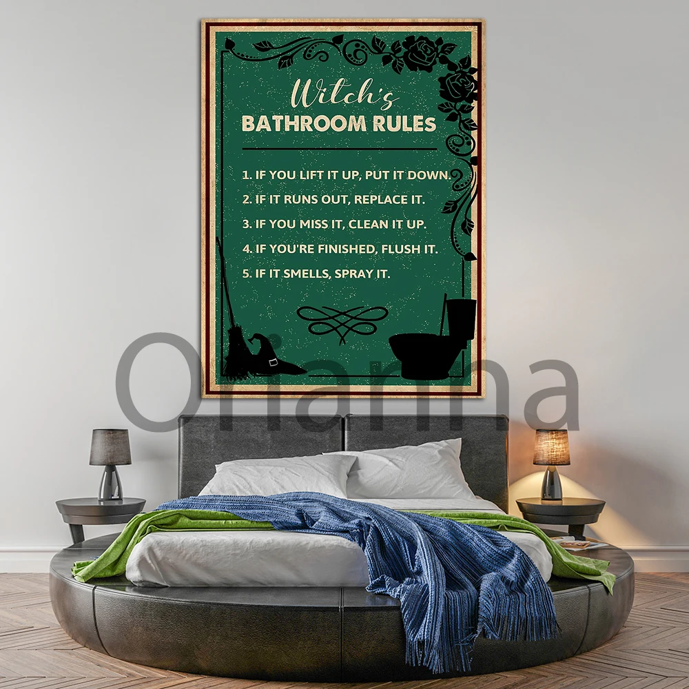 Home Decor Hd Prints Poster Witch'S Bathroom Rules Pictures Vintage Modular Canvas Painting Wall Artwork