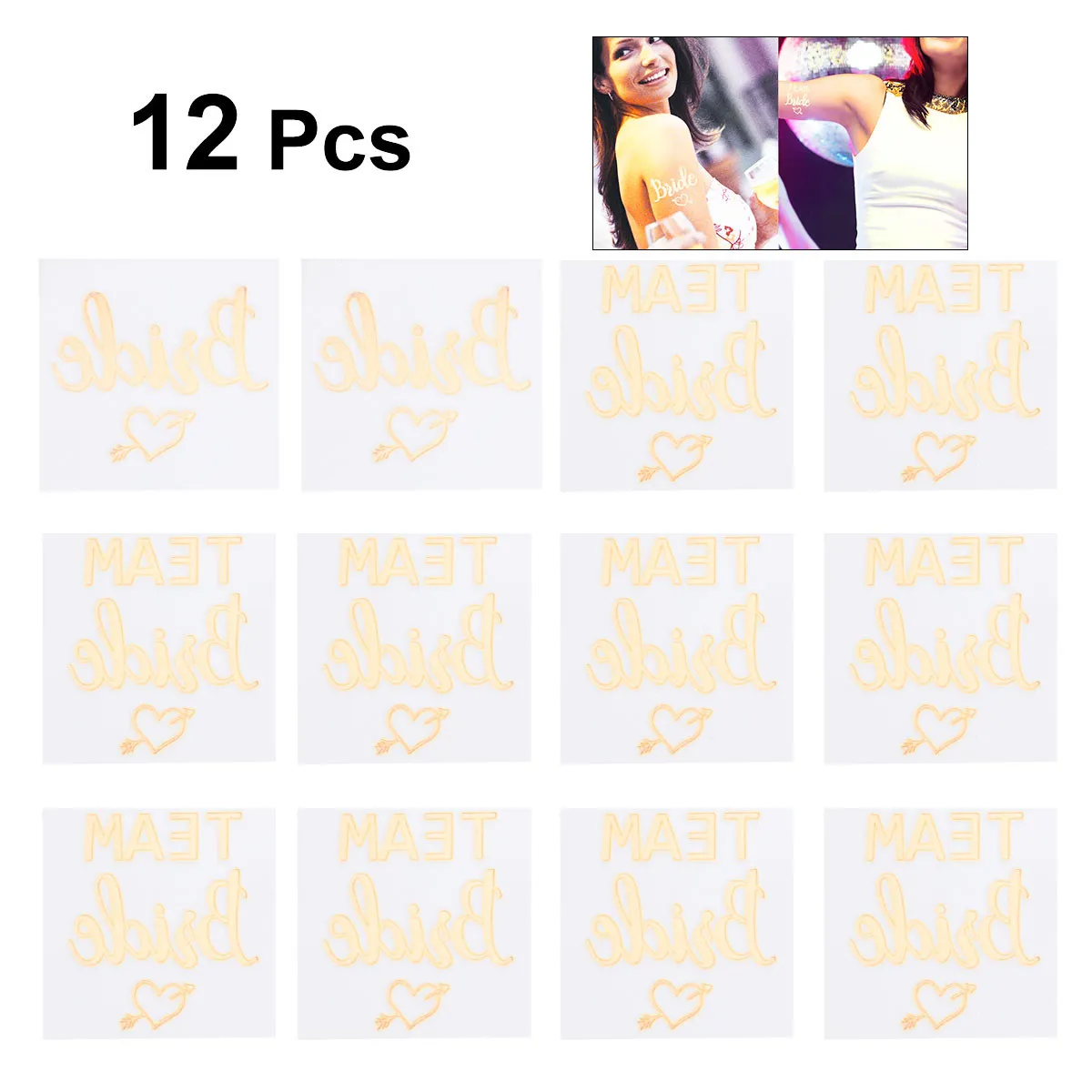 

12PCS Temporary Tattoos Stickers Wedding Bachelorette Party Decorations Favors Gold Silver Body Art Waterproof Longlasting