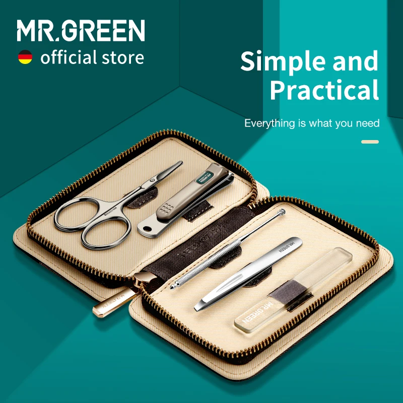 MR.GREEN manicureset 5-in-1 eenvoudige en praktische kit Contrasterende leren tas Roestvrijstalen nagelknipper Persoonlijke verzorgingstool