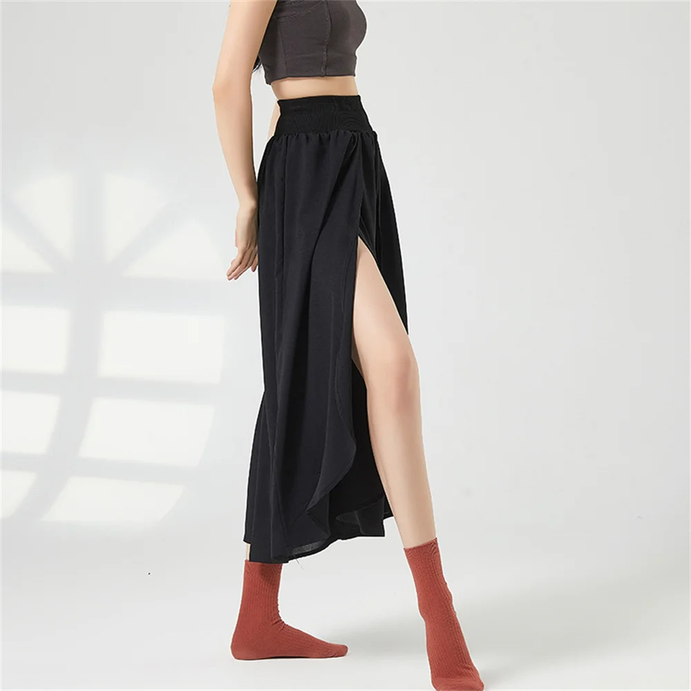 Pantaloni da ballo moderni in Chiffon gamba larga balletto classico pantaloni con spacco laterale di base eleganti Culottes abbigliamento da ballo