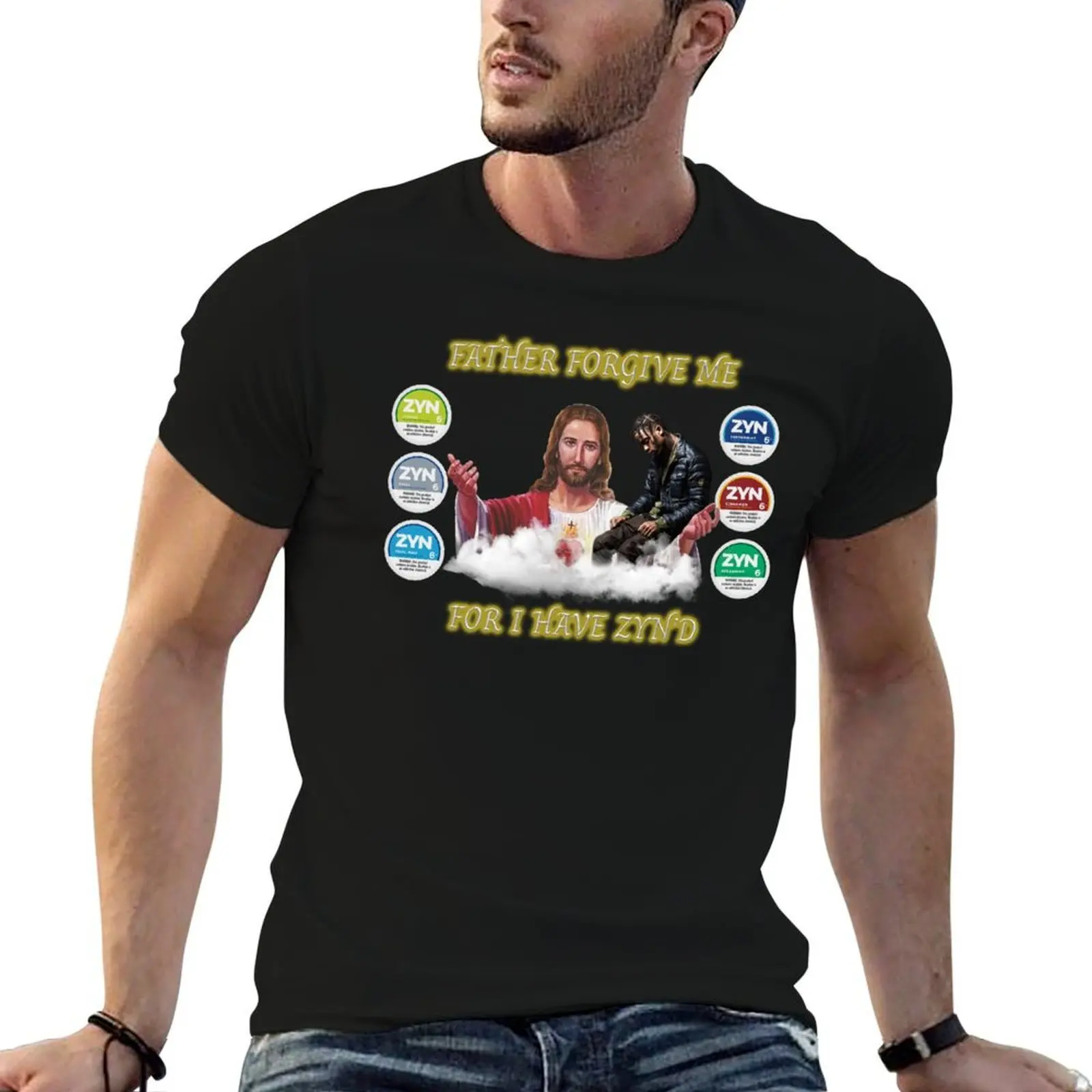 

Forgive Me Father For I Have Zyn'd T-Shirt man t shirt summer black cotton t-shirt plain for man package T-Shirt