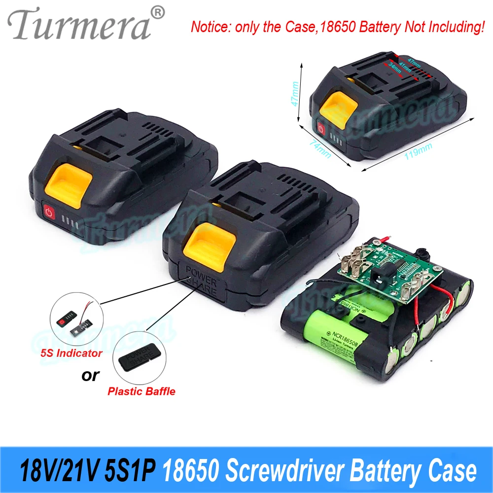 Turmera 18V 21V Screwdriver Battery Kit Case 5S1P 5X 18650 Holder 5S 35A BMS Welding Nickel for 1.5Ah 2Ah 3Ah Electric Drill Use