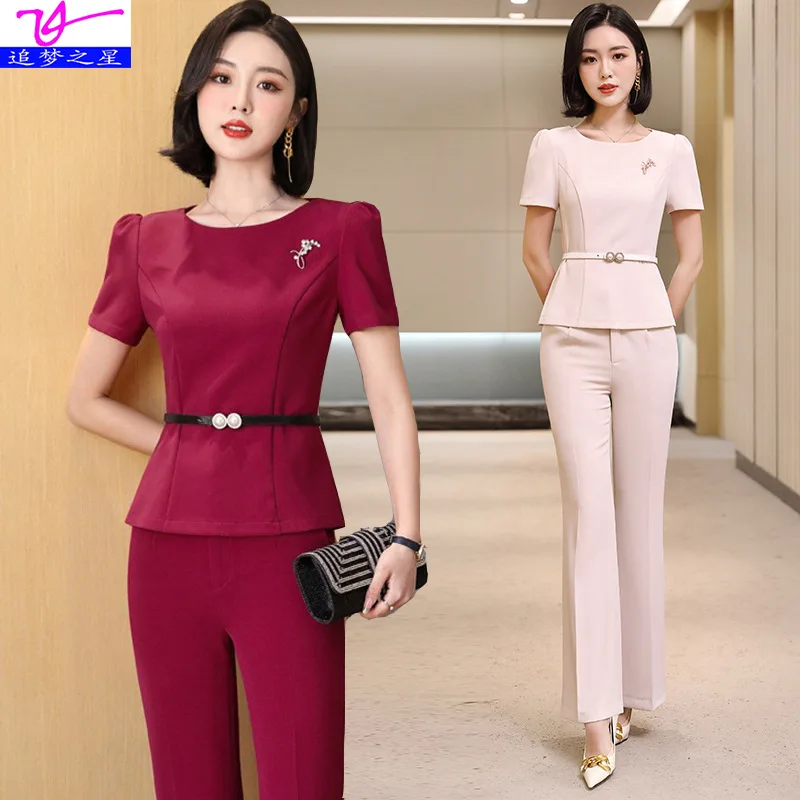 Summer Short Sleeve Business Women's Clothing Suit Fashionable Temperament Jewelry Shop Beautician Pavilion of Regimen Work Clot