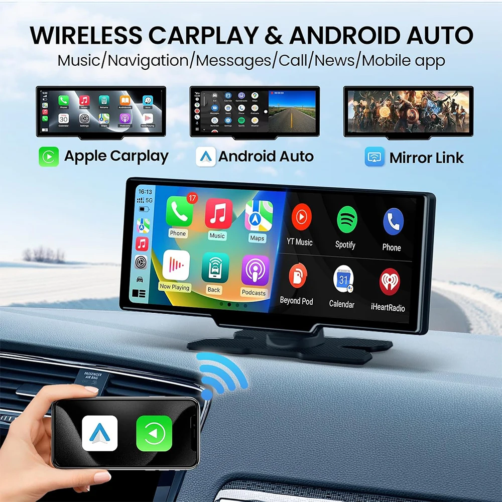 XIMA 10/11.3 inch Dash Cam 4K Car DVR Wireless Carplay Android Auto GPS Navigation Video Recorder Dashboard Dual Lens Reversing