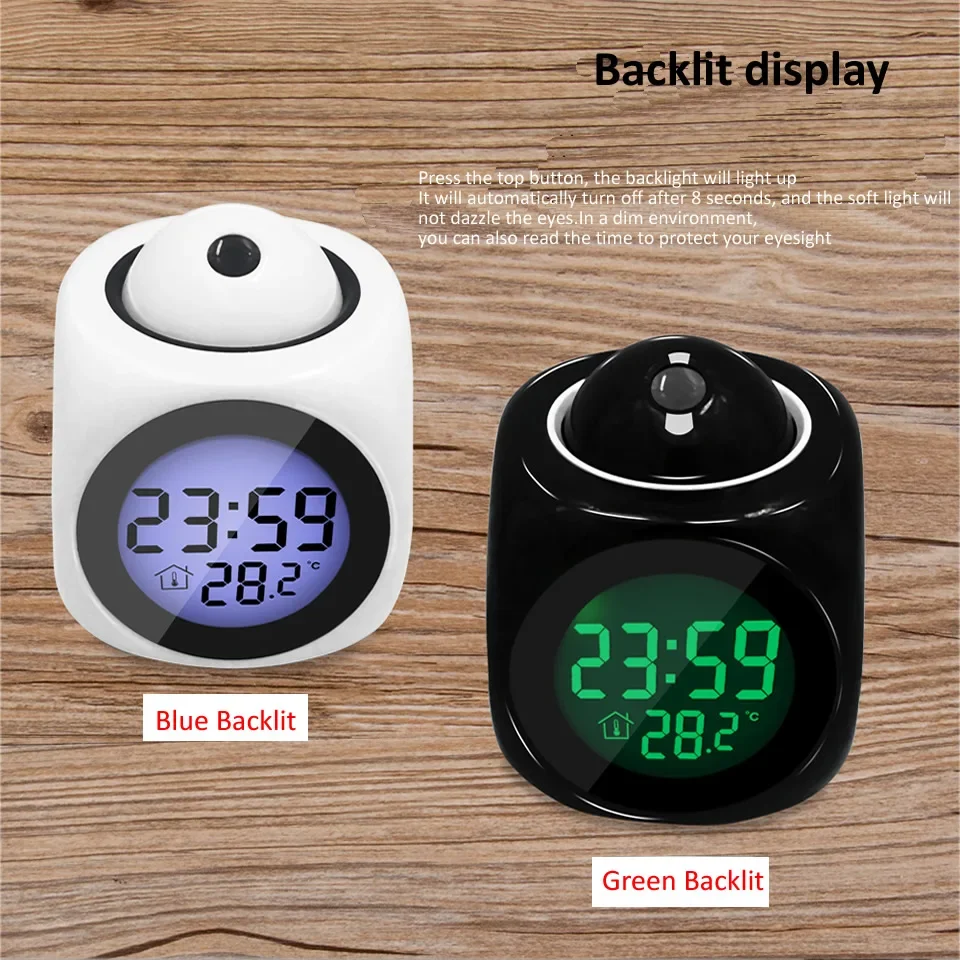 New Creative Attention Projection Digital Weather LCD Snooze Clock Bell Alarm Display Backlight LED Projector Home Clock Timer