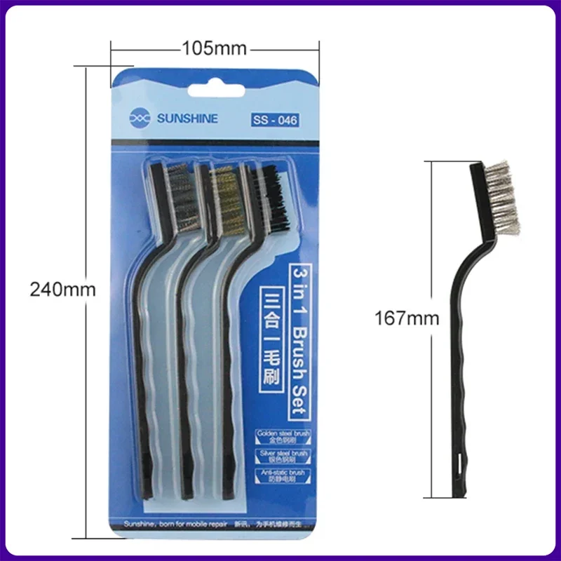 Zonneschijn SS-046 3 In1 Ic Mobiele Telefoon Reparatie Moederbord Anti-Statische Stalen Borstel Fijne Reiniging Borstel Reparatie Zachte Borstel Reiniging