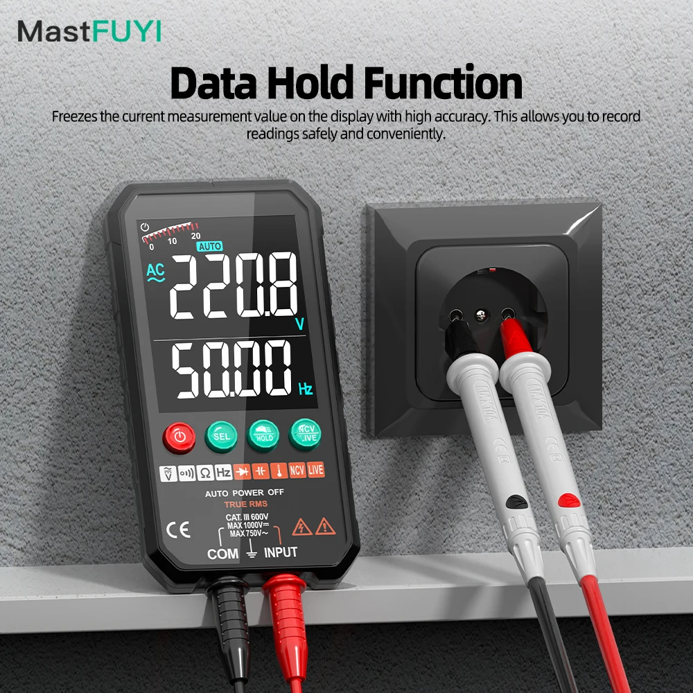 MASTFUYI Универсальный цифровой мультиметр с автоматическим определением диапазона — интеллектуальный мультиметр с тестером непрерывности сопротивления NCV для напряжения переменного/постоянного тока