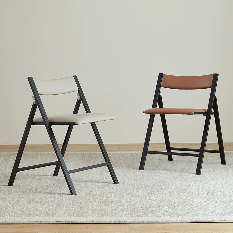 Leather Folding Stool,Creative Dining Stools,Minimalist Metal Folding Chair,Leisure Backrest Chair,Mobile Seat,Modern Furniture
