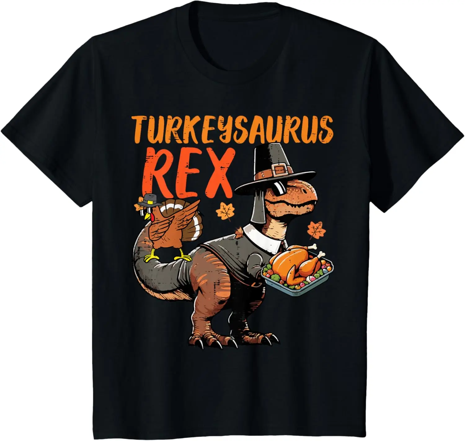 

Kids Thanksgiving Dino Turkey Saurus Rex Trex Fall Toddler Boys T-Shirt