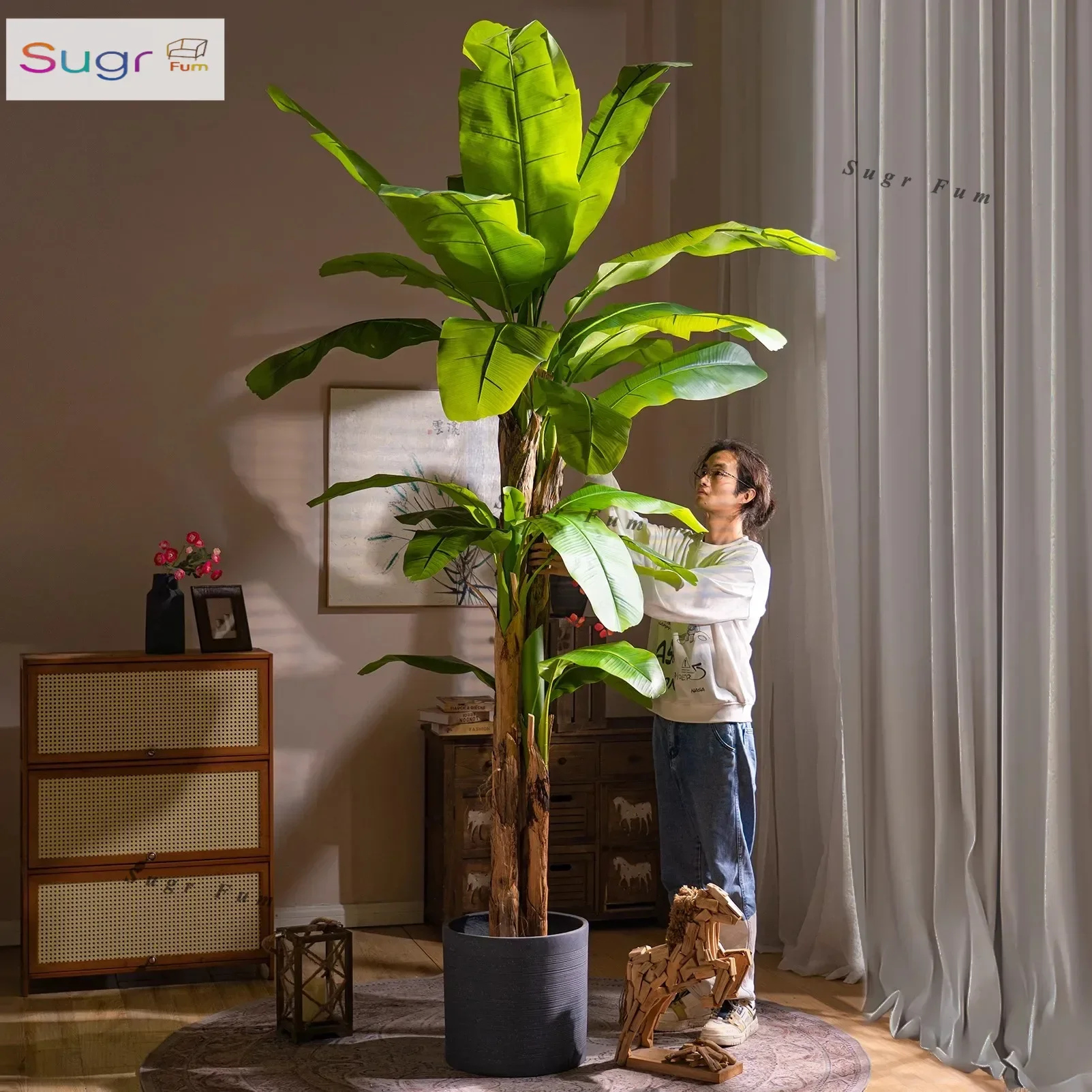 

large-scale simulated large-leaf plantain tree decoration bionic plant indoor landscaping high-end plant fake tree ornament