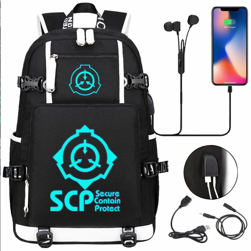 

SCP Foundation Luminous Backpack Teenarges Schoolbag Men Women Fashion USB Charging Port Laptop Travel Bags Nightglow Mochila