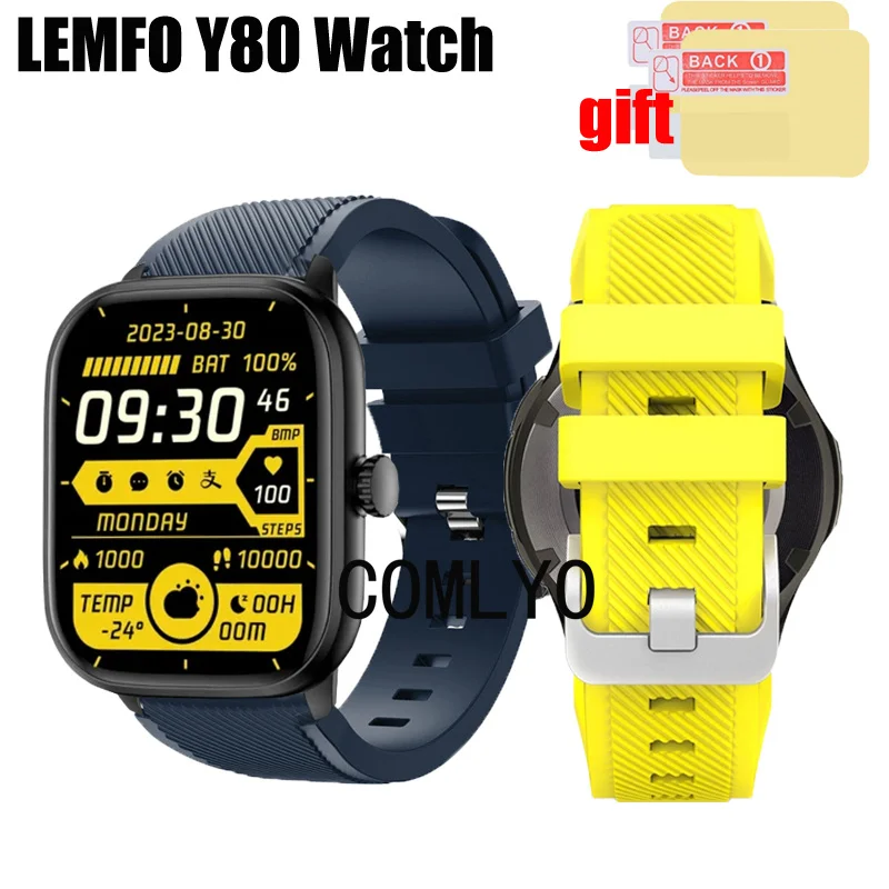 3in1 for LEMFO Y80 Smart Watch Strap Women men Band Silicone Replacement Bracelet Sports Belt Screen Protector Film