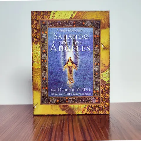 Healing with the Angels Oracle Cards 44 cartes avec mots clés, taille 4,72 x 3,43 pouces édition espagnole, en boîte avec guide PDF