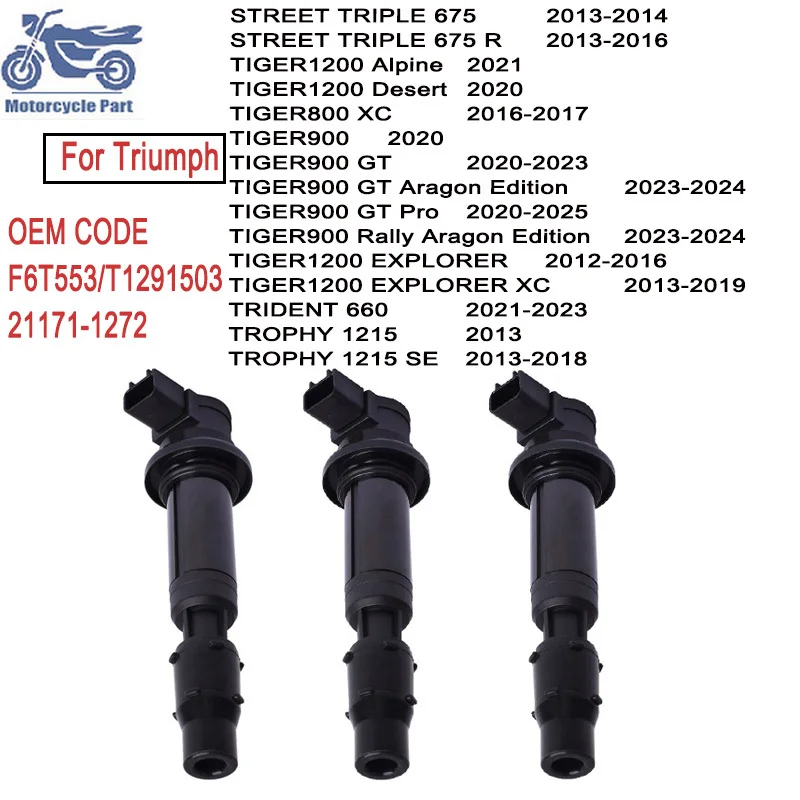 F6T553/T1291503 Motorcycle Ignition Coil for Triumph Tiger 800 850 900 1200 XC XR GT Trident 660 Trophy 1215 Street Triple 675