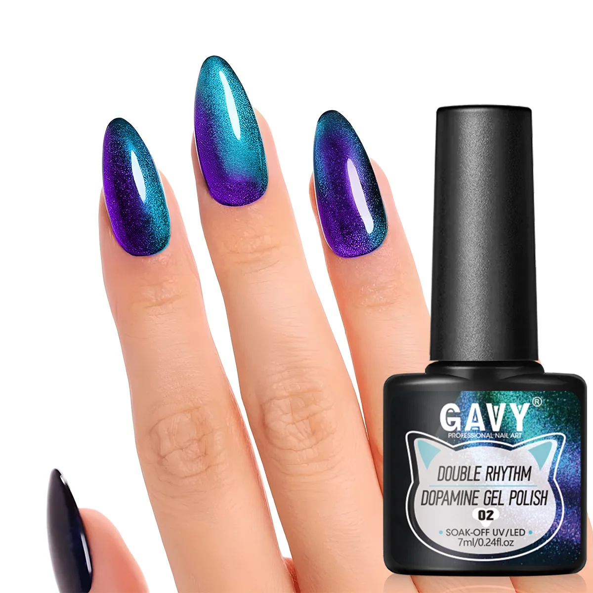 Blue-Purple Color-Changing Cat Eye Magnetic Gel Nail Polish, Black Matte Uv Gel Nail Polish, Removable Nail Glitter Suitable for Home and Nail Salons