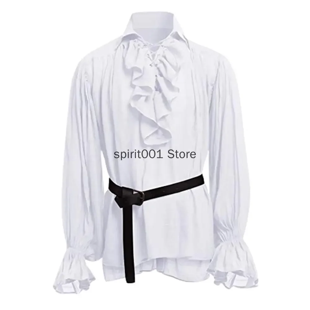 Medieval Men Shirts Ruffled Gothic Steampunk Victorian Pirate Cosplay Costume Mens Tops Pants Lacing Up Shirt Larp Vintage