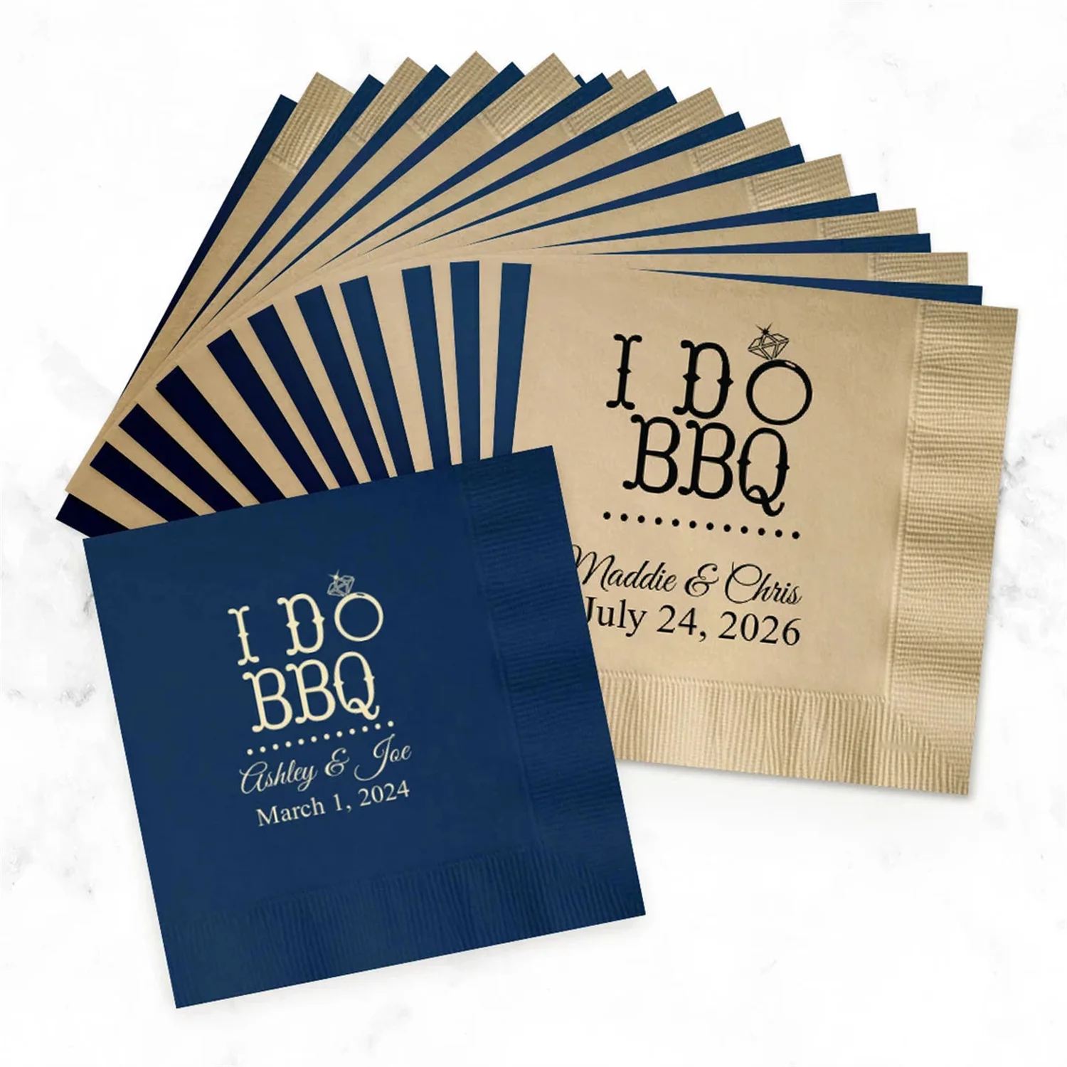 50 PCS Pack of 100 Personalized I Do BBQ Cocktail Napkins Bride and Groom - Couples Names Napkins - B-MG3