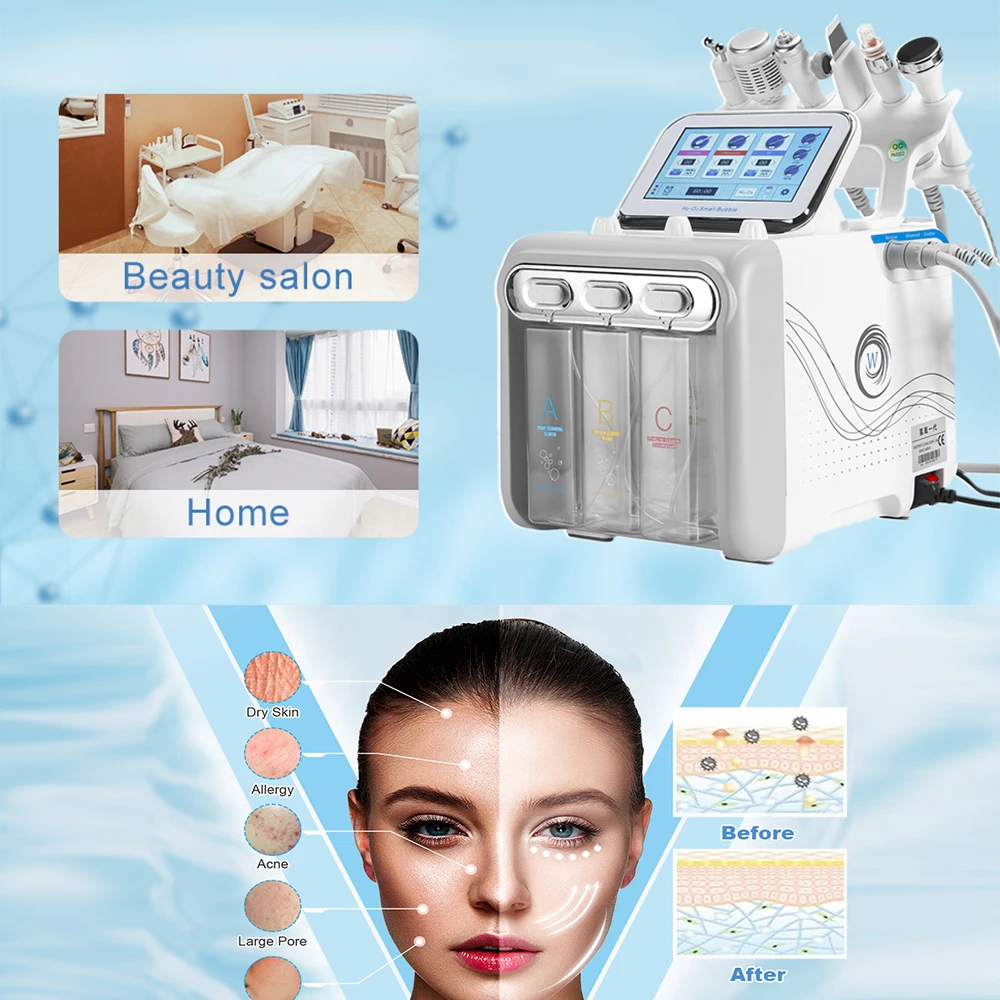 6 in1 Hydro Water Oxygen Jet Peel Machine Oxy Spray Facial Machine Cleaning RF Lifting Dermabrasion Skin Care Beauty Device Spa