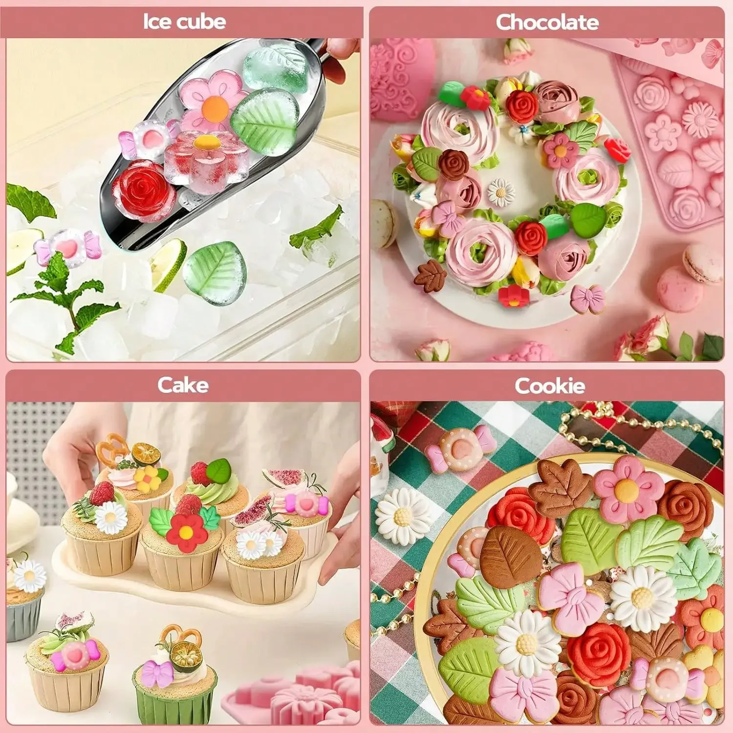 1-2 PCS Flower Theme Chocolate Gummy Mold Silicone, Reusable Silicone Candy Molds, for Chocolate Baking, Ice Cube Trays, Cupcake view 6