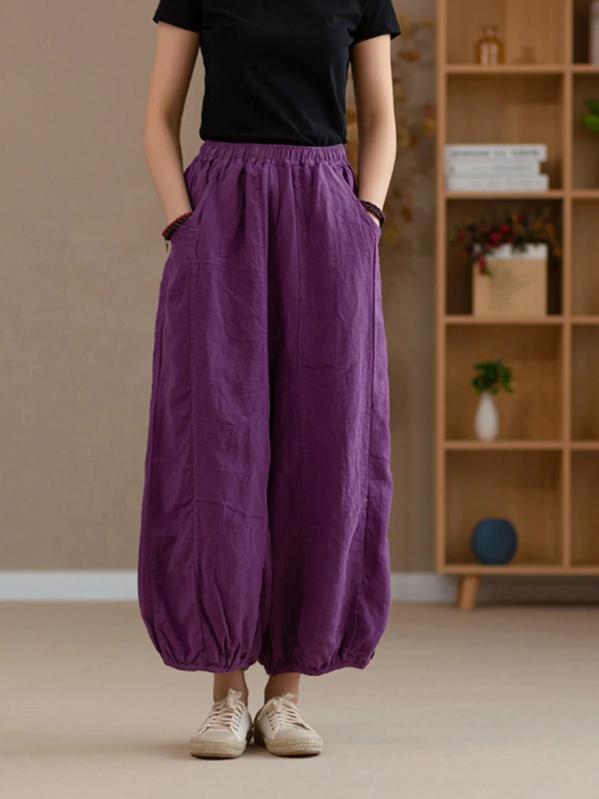 High Waist Cotton Linen Loose Casual Pants Women's Lantern Pants Spring Summer Comfortable Wide Leg Trousers Vintage Style
