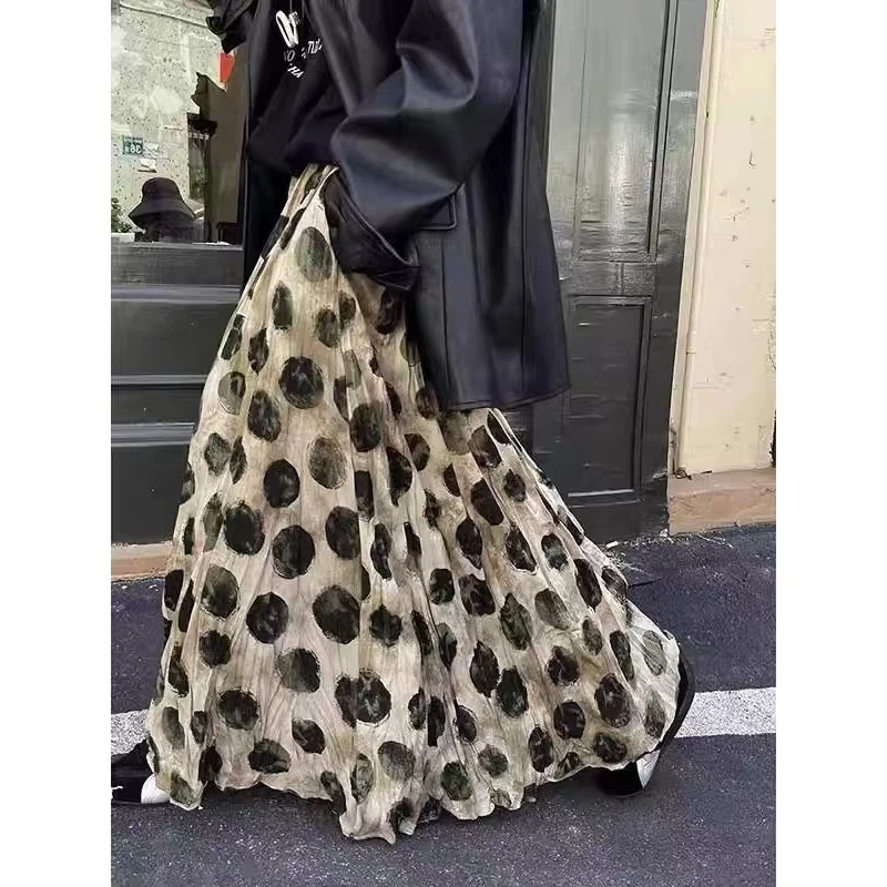 ZHIZOU Elegant Green Dot Skirt Women Vintage 90s High Waisted Holiday Beach Skirt A Line Skinny Print Tie Dye Pretty Style Skirt