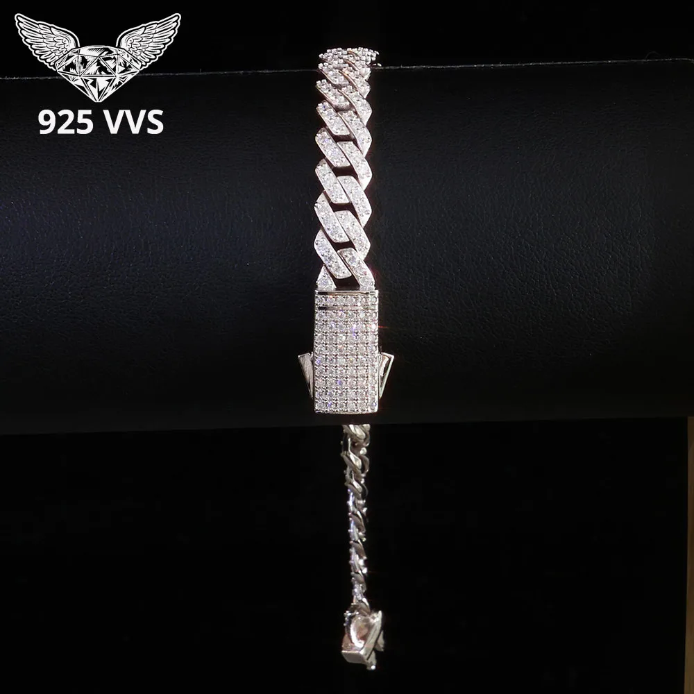 925 Sterling Silver 8mm Pass Diamond Tester VVS Moissanite Bracelet for Women Cuban Link Bracelet Gift