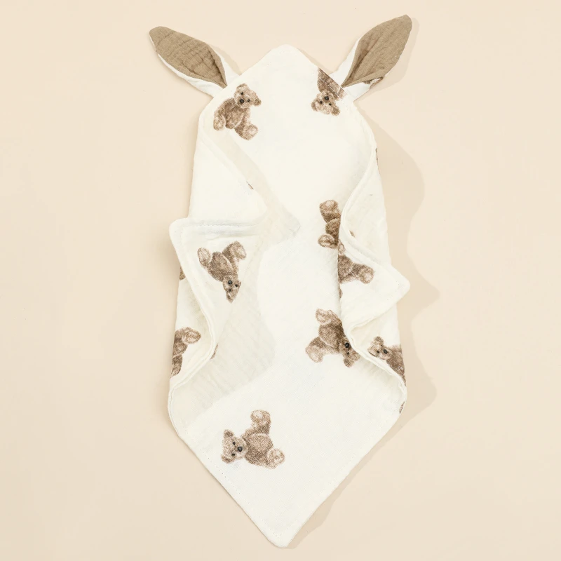 Baby Burp Clothes Double Layer Cotton Muslin Cute Rabbit Ears Newborn Square Towel Soft Comforter Sleeping Blanket Infant Towels