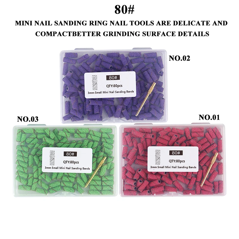 80 قطعة/صندوق 3 مللي متر أشرطة صنفرة صغيرة للأظافر مع 1 عمود Girt 80/120/180 آلة الحفر الكهربائية UV جل مزيل طلاء الأكريليك ملحق #2