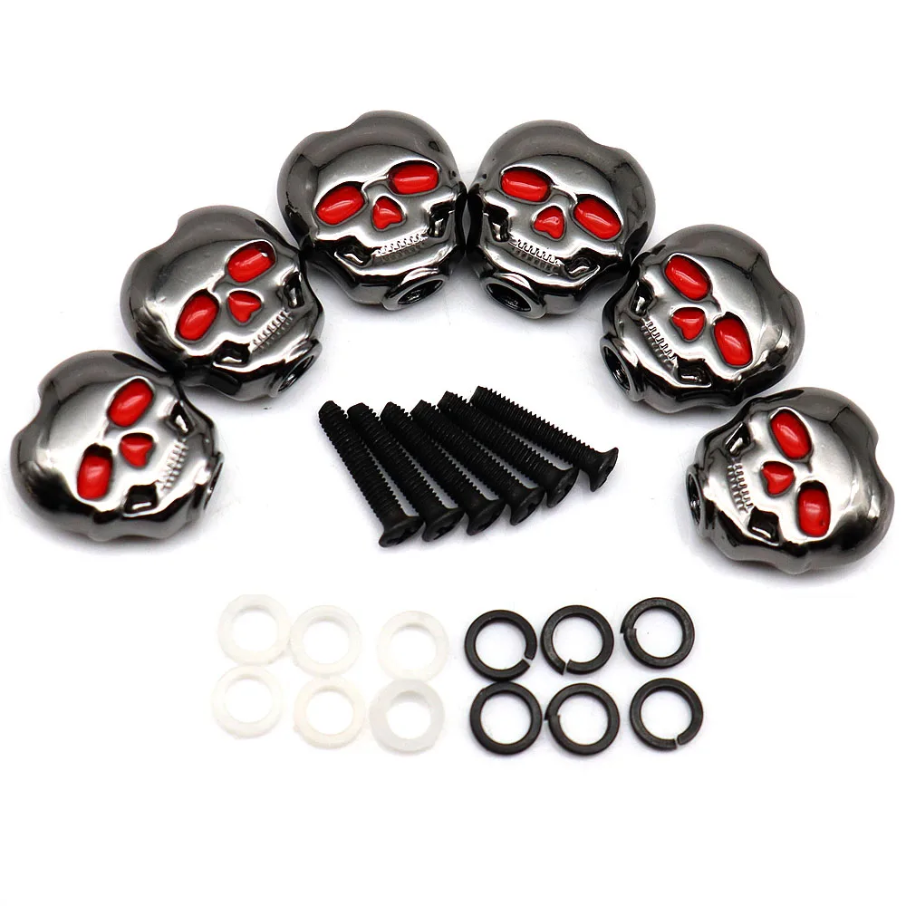 6 Stück Gitarren-Knopfgriffe in Totenkopfform aus Metall für Folk-, E- und Akustikgitarren – Detail 10
