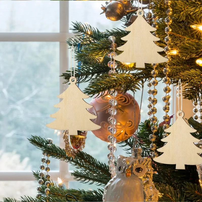Paintable Blank Wooden christmas tree Festival Ornaments Xmas Tree Hanging Wood Slices for DIY Art Crafts Christmas Decoration