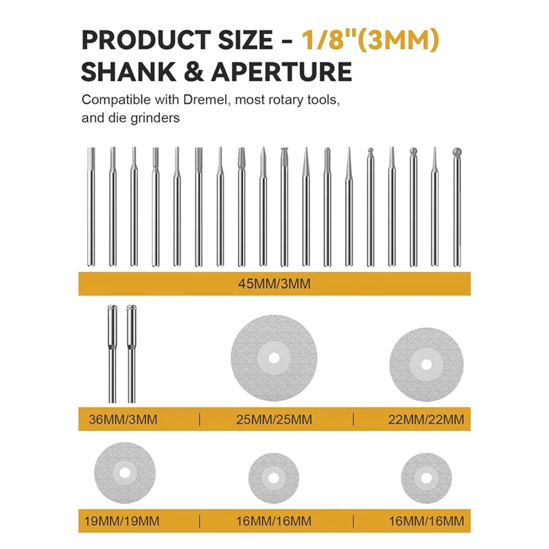 A7THK-25Pcs Diamond Grinder Bit And Cutting Wheel Set For Dremel, Grinding Burr Drill Bit With 1/8 Inch Shank,Cutting Wheel