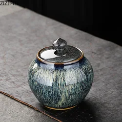 Painted Texture Tea Canister Sealed Ceramic Tea Caddy Storage Jar with Lid Coffee Table Desk Decoration General Jar Candy Can