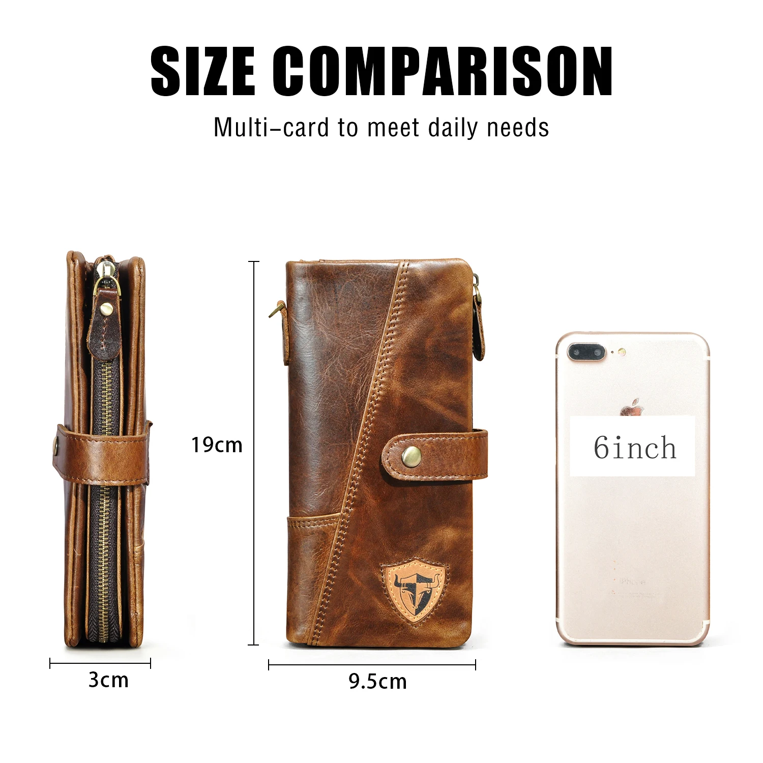 Hot Sale Thick Genuine Leather Travel Business Organizer Chain RFID Wallet For Men Long Zipper Male Purse Card Holder 1803