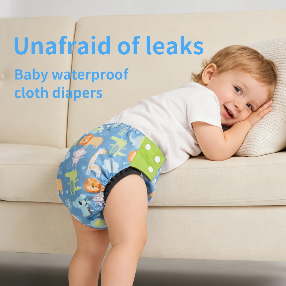 HappyFlute New OS Double Gussets Bamboo Charcoal Inner Animal Print Waterproof Washable Pocket Diaper Baby Cloth Nappy