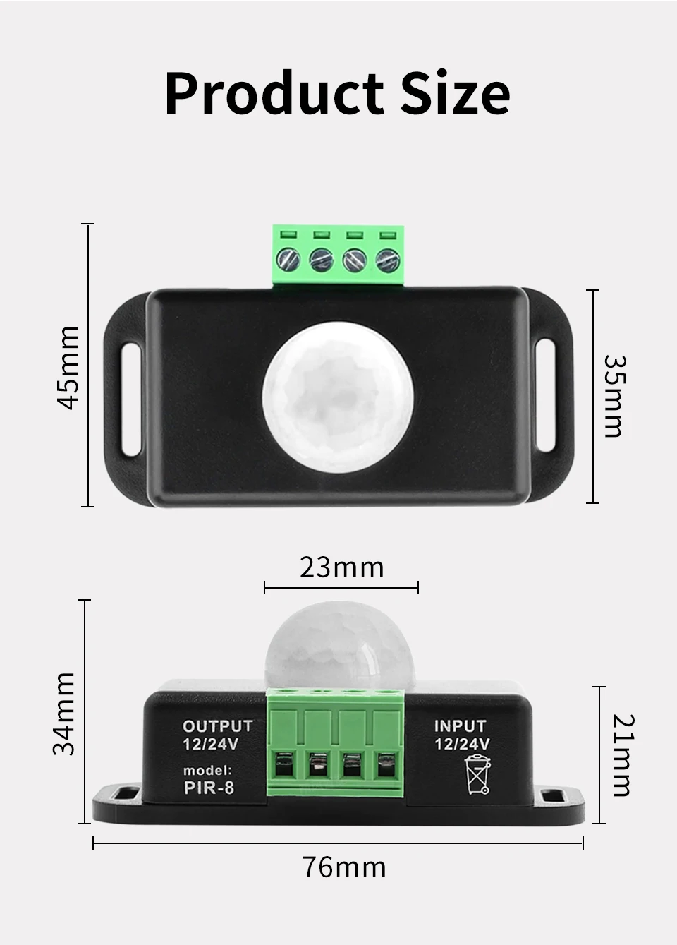 DC 12V 24V PIR-Bewegungssensor-Schalter, 120 Grad Infrarot-PIR-Bewegungssensor für LED-Licht, automatisch einstellbarer Bewegungssensor – Detail 11